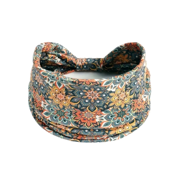 Boheme Accessories - Boho Chic Florets Blue Headband Wide Sporty Yoga Floral Bohemian Sporty Yoga